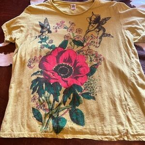 Magnolia Pearl Yellow Graphic Tee with Pink Floral Print